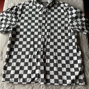 Primark Black and White Checkered Men's Shirt size large